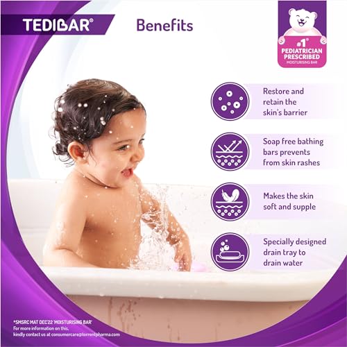 Tedibar Moisturising Baby Bathing Bar 75g(Pack of 1) with Skin Friendly PH|100% Soap Free|Prevents Dryness & Rashes|Dermatologically Tested - By Torrent Pharma