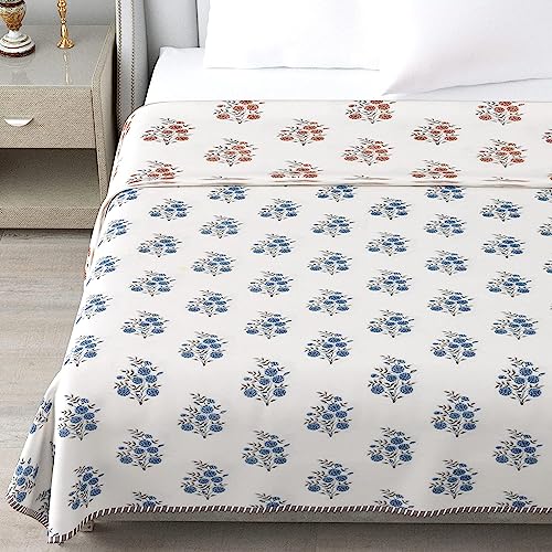 HomyReef 100% Cotton Reversible Floral Ac Dohar Double Bed Size| AC Blanket |Dohar|Ac Quilt | Soft Light-Weight | Summer Special Dohar (Design 2, Double Bed - 84x88 Inch)