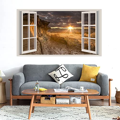 GADGETS WRAP Printed Wall Decal Sticker Fake Window Style Decal (90cm x 50cm) - Desert Sunset