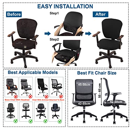 ITSPLEAZURE Black 2 Piece Office Chair Cover Pack of 1 Stretchable Elastic Polyester Removable Washable Office Computer Desk Executive Rotating Chair Seat Covers Slipcover Protector