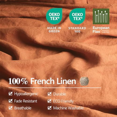 S VICTORY SYMBOL 100% French Natural Linen Bedding Sheet Sets,Deep Pocket Sheets,Ultra Soft Durable Luxurious Stone Washed Flax 4 Pieces Sheets Set(Caramel,California King)