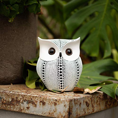 ARTCONAL Owl Statue Bird Gift Black and White Polka Dot Decor Garden Patio Living Room Home Shelf TV Table Décor Party Holiday (White)