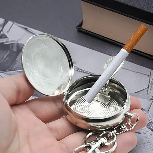 Dotpicks Mini Pocket Stainless Steel Ashtray with Keyring - Portable,Sleek, Compact & Stylish Accessory for Effortless Convenience (1pc)