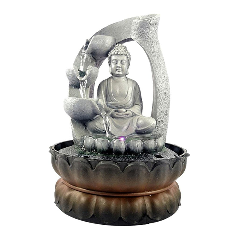 SAZ DEKOR Buddha Tabletop Fountain LED Lights Zen Rock Water Waterfall Home Deck Decor