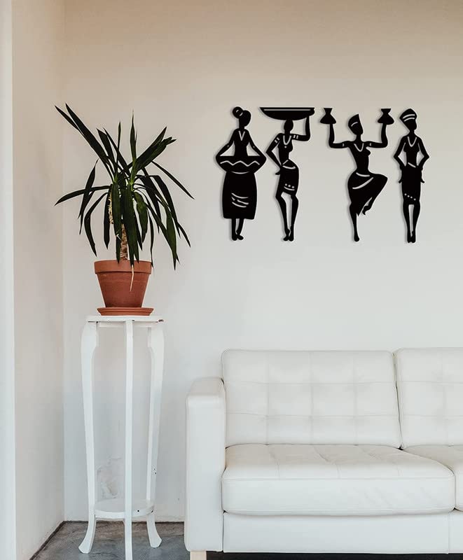 Auromin ; The Art Of Ingenuity Tribal Women 4 Pcs Wall Decor Art, Hall Decoration Items For Home (Medium, Black) - Engineered Wood