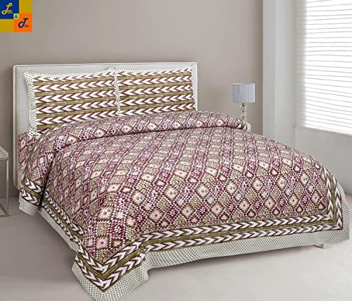 LTE Ethnic Jumbo Size(90X108) inches bedsheets with 2 Pillow Covers (Chain Pillow) (DESIGN2)