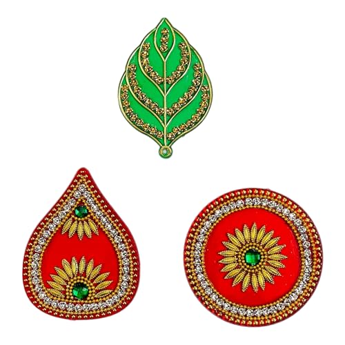 Krisah Acrylic Rangoli, 11 inch Diameter, Red and Green with Floral Design, Reusable Festival Decoration