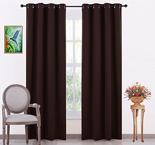 LE HAVRE Silk Solid Blackout Curtain with 3 Layers Weaving Technology Thermal Insulated Draperies Energy Saving (W - 44inch X 84inch -L, Pack of 2 Piece, Brown)