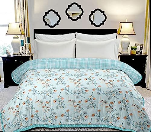 HAWTE Floral Double AC Blanket for AC Room (Cotton, Sky Blue)