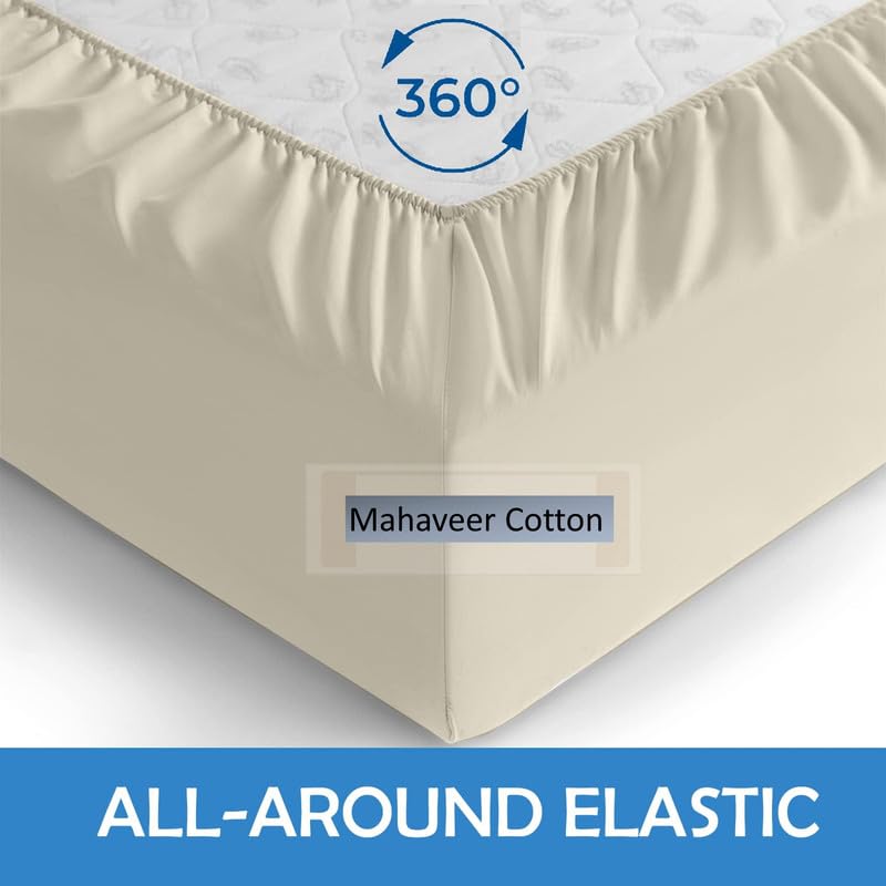 Mahaveer Cotton Premium Microfiber All Round Elastic Fitted Bedsheet with 2 Standard Pillow Covers | Wrinkel Free Bed Cover 8"-10" Deep Pocket King 78X78 Inch / 6.5X6.5 Feet_Ivory