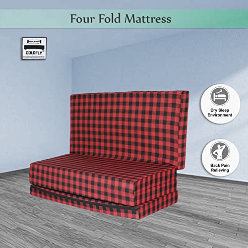 COLOFLY Dual Comfort Reversible | Foldable UHD Foam | Single Bed Mattress | 4 Fold Black-Red | (72x35x3)