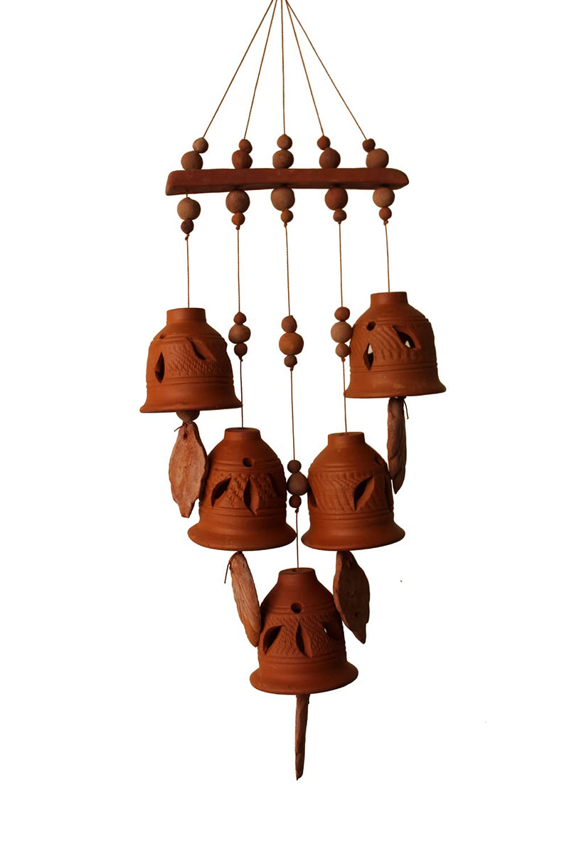 SULFAX Terracotta Natural Colour Straight Design Wind Chain with (Five Bell) 33 cm Long