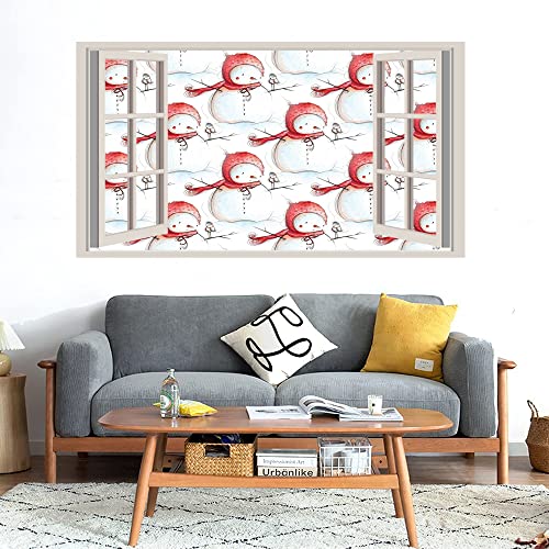 GADGETS WRAP Printed Wall Decal Sticker Fake Window Style Decal (90cm x 50cm) - White Red Snow