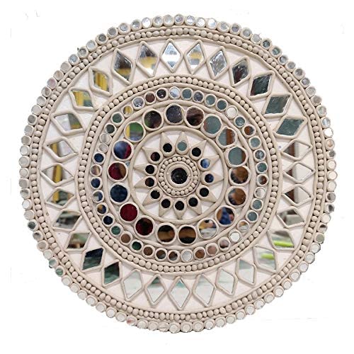 Chitra Artworks Round Hand Made Mud Mirror Wall Frame (12 Inch Diameter)