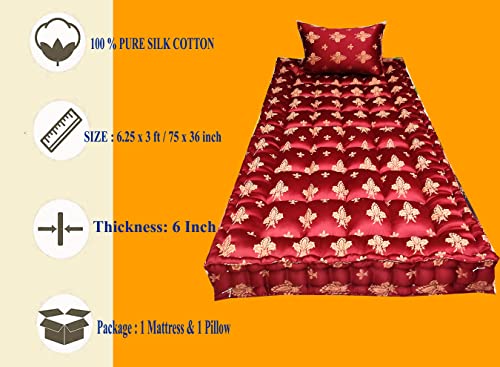 Ozone Mattress Organic Kapok Silk Cotton Ilavam Panju Single Cot Mattress,6.25 x 3 ft /75 x 36 x 6 Inches, Multicolour (Single)