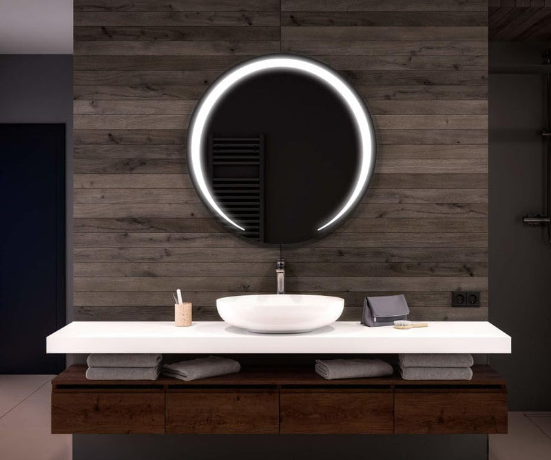 TINITALO Bathroom LED Mirror Home Mirror Wall Mirror with Touch Sensor, 3 Light Effects, Glass, Round LED-12 (18 x 18 Inch)