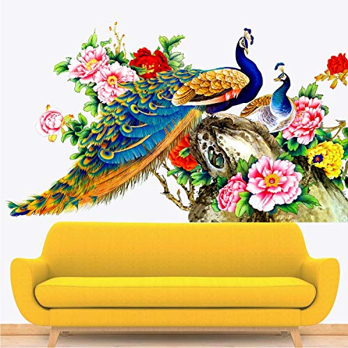 WALLSTICKS WS111 PVC Vinyl Peacock - King of Birds, Flower Creative Colourful Decorative Wall Sticker (100 cm X 60 cm, Multicolour)