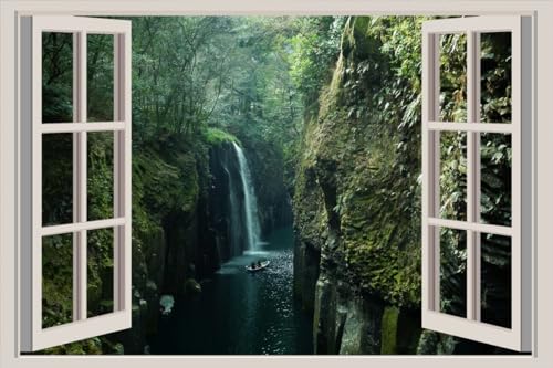 JVERF - JZZA23752 Japan Rivers Waterfalls Forests Takachiho Kyushu| Self-Adhesive Open Window Wall Sticker