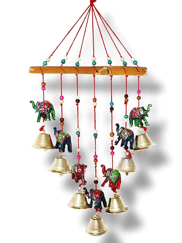 Aarushi� Rajasthani Wood Based Hand Made Wind Chime Elephant with Bells for Home/Decoration Door /Office/Wall Hanging/Garden