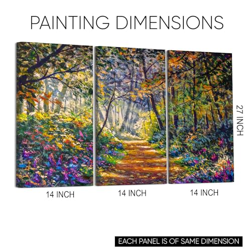 GADGETS WRAP Canvas Gallery Wrap Framed for Home Office Studio Living Room Decoration (3Part, 14x27inch Each) - Multicolour Forest Oil Painting 1