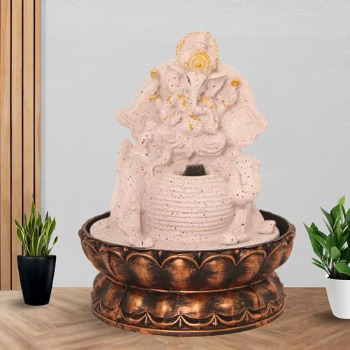 Art N Hub Lord Ganesha Home Decorative Water Fountain Best Home and Office Inauguration Gift Items | Built (20 x 20 x 26 CM | Dotted Pink Golden)