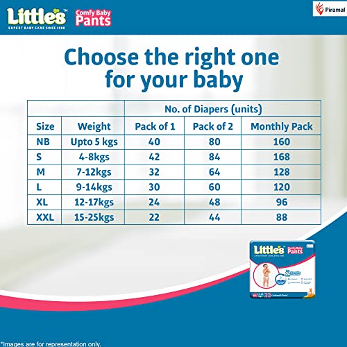 Little's Baby Pants Diapers, XX-Large (XXL), 22 Count, 15-25 kg,White, with Wetness Indicator & 12 Hours Absorption