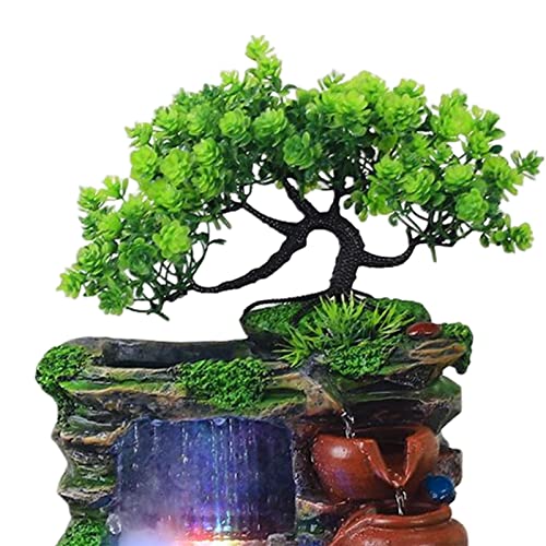 ATORSE® Tabletop Water Fountain with Led Lights Indoor Outdoor Office Resin Statue Wiith Fog