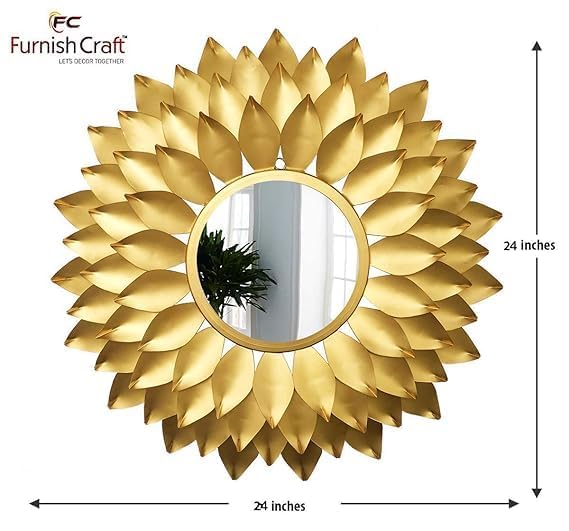 Siabak Creativo Metal Modern Design & Handmade Mirror Waterproof Durable Wall Mirror for Home Office & Bathroom (Sunflower)