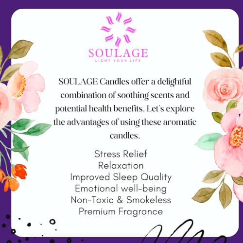 SOULAGE Premium Vanilla Scented Pillar Candle| Hand Crafted| Natural Soy Wax| Luxury Aromatherapy Candle| Long Lasting Burning| Non Toxic| Anti Mosquito| Healing & Meditation Candles|(Set of 3)