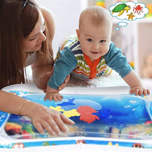 Tec Tavakkal Baby Kids Water Play Mat Toys Inflatable Tummy Time Leakproof Water Play Mat, Fun Activity Play Center Indoor and Outdoor Water Play Mat for Baby Random Design,Pack of 1 set,Blue