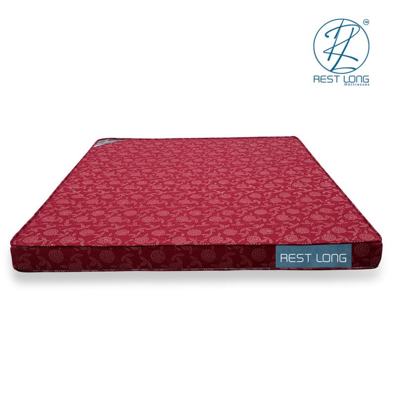 Rest Long Mattress High-Density EPE Foam | Quilted Knitted Maroon | Supportive & Comfortable for Back Sleepers | | 2-Year Warranty | LxBxH- 72x48x4in (Double Bed Size Mattress)