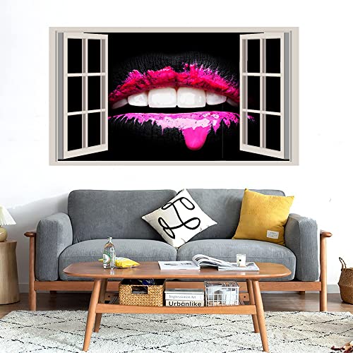 GADGETS WRAP Printed Wall Decal Sticker Fake Window Style Decal (90cm x 50cm) - Lust Lips