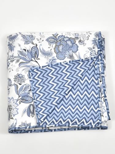 Salona Bichona Floral Cotton Blue Flannel Double Dohar