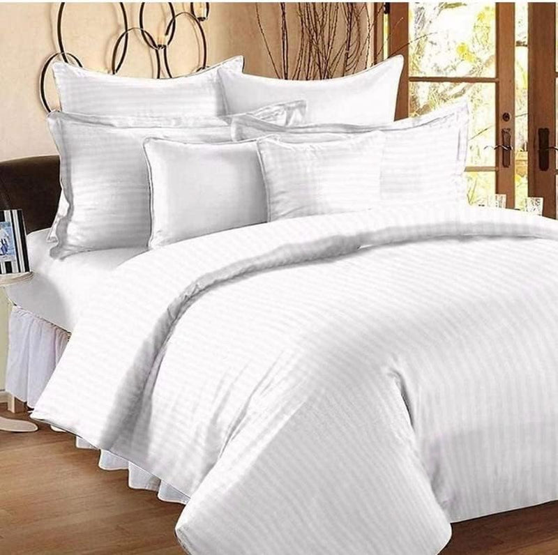 YASHI DECOR 150 TC Glace Cotton Plain Stripe King Size Double Bedsheet with 2 Pillow Cover for Home, Hotel, Guest Room (108 X 108) Inch White-Pack 3