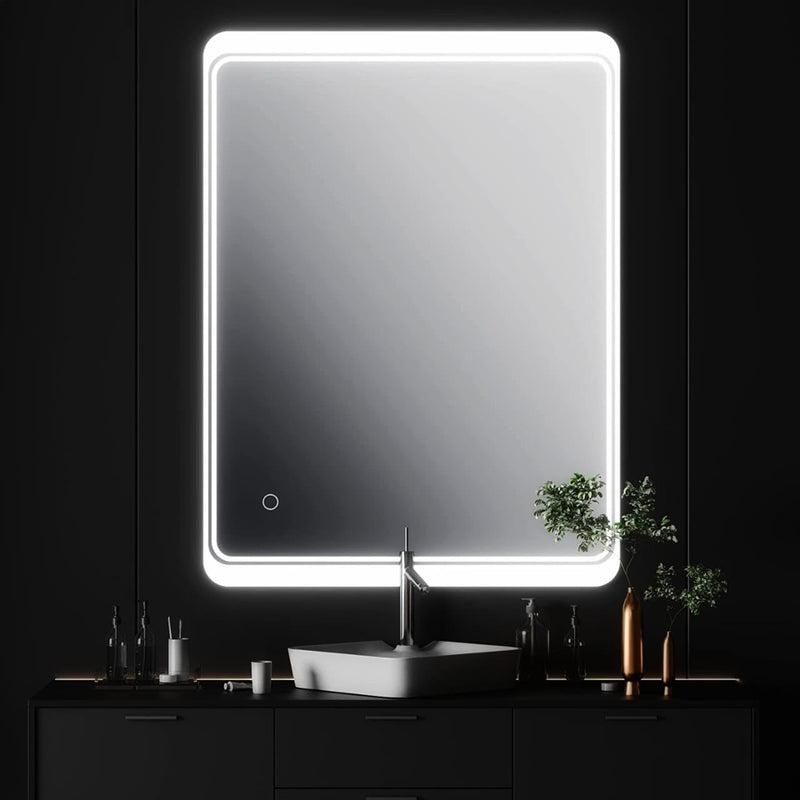 SmileSellers Led mirror | Backlit Bathroom Mirror with Imported Touch Sensor + Dimmer + White Light + Cool Day Light + Warm Light | 24X18 Inch(Framed, Rectangular)