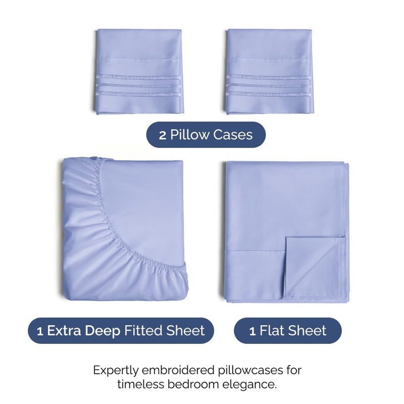 Extra Deep Pocket King Sheets - 4 Piece Breathable & Cooling Bed Sheets - Hotel Luxury Bed Sheet Set - Soft, Wrinkle Free & Comfy - Easily Fits Extra Deep Mattresses - Deep Pocket Lavender Sheets Set