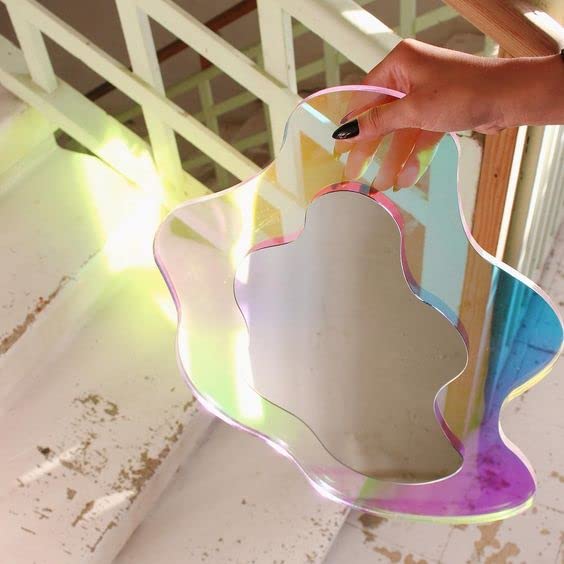THE PAPER BOUTIQUE Iridescent Wavy Holographic Acrylic Mirror -NO GLASS MIRROR for AESTHETIC ROOM DECOR, GIFTING, PHOTOGRAPHY