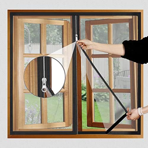 LifeKrafts Pre-Stitched Zipper Window Mosquito Net 120 GSM Fiberglass Net & Strong Self Adhesive Hook Tape. Height 120 cms X Width 120 cms (47x47 inches or 4x4 feet) - White