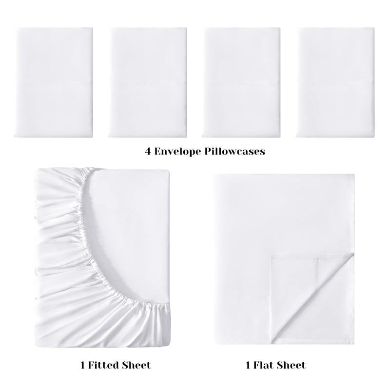 BYSURE Hotel Luxury Bed Sheets Set 6 Piece(Full, White) - Super Soft 1800 Thread Count 100% Microfiber Sheets with Deep Pockets, Wrinkle & Fade Resistant