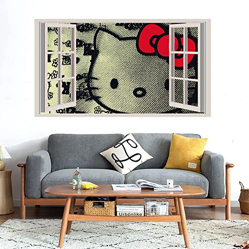 GADGETS WRAP Printed Wall Decal Sticker Fake Window Style Decal (90cm x 50cm) - Hello Kitty Design