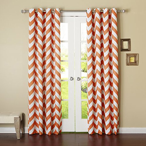 Dekor World Cotton Orange Chevron Printed Eyelet Curtain Set (Pack of 2)-110x215cm (4x7Feet) Door Curtain