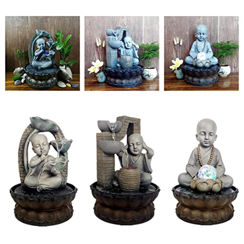 ATORSE® Resin Water Fountain Decor Small Monk Calm Feeling for Housewarming Gifts A