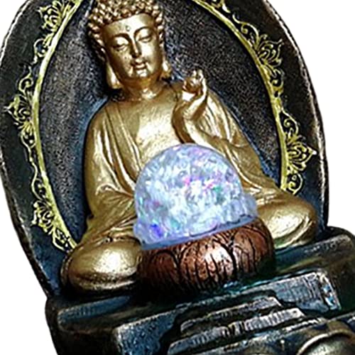 ATORSE® Buddha Statue Water Fountain Lucky Decoration for Table Living Room Golden