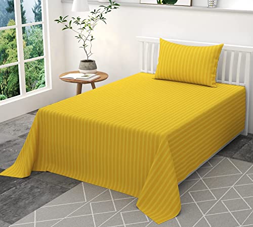 PRISCILLA Satin 200 TC All Round Elastic Fitted Bedsheet for Single Bed with 1 Pillow Cover Fits Upto 6 inches Mattress - Super Soft, Breathable, Wrinkle Free - 72x48 Inches, Yellow