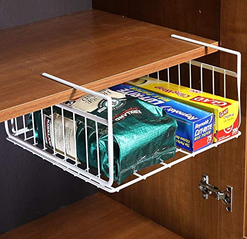 Styleys Metal Under Shelf Basket Wire Rack for Extra Cabinet Storage 13.5-inch (13.5 Inch 2 Pcs White) - S11027A