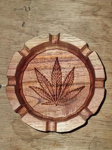 Handcrafted Wooden Ashtray with Carved Leaf Design, Standard Size,Round Shape, 8 Holders, Perfect for Gift & Home Decor - Pack of 1