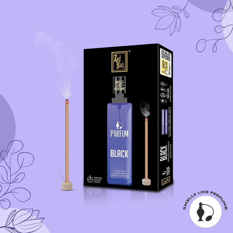 Zed Black Premium Fragrance Bamboo less Dhoop Incense Sticks Pack of 12 (4 * 3) for Everyday Use - Aroma Incense Sticks (20 Sticks of 7.5 cm per Pack)