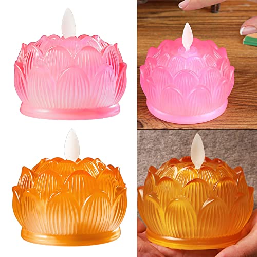 bnf LED Tea Lights Candle Flickering Buddhist Worship Festival Lotus Lamp Light Pink