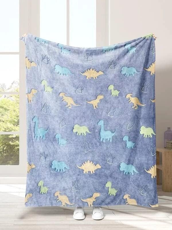 OBIXO Radium Blanket Magic Glowing at Night in The Dark Blanket All Season Kids Blanket Flannel Plush Luminous Throw Blanket (Baby Double bed-6x6-feet) (Blue Dino)