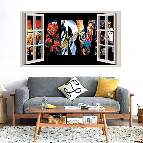 GADGETS WRAP Printed Wall Decal Sticker Fake Window Style Decal (90cm x 50cm) - Marvel Heros Comic